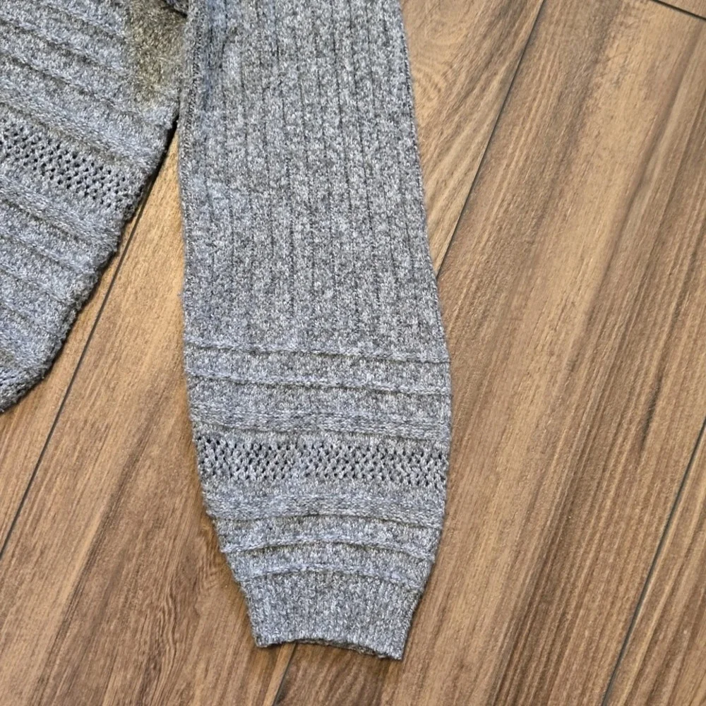 Womens Mock Neck Sweater M‎ Knit Striped Openwork Long Sleeve Gray (982) - Picture 6 of 8